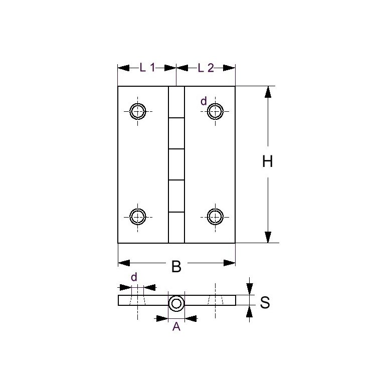 Viadana Scharnier Edelstahl 38x37 / 4L