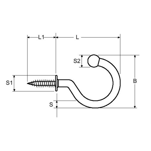 Tassenhaken gebogen 40,5mm